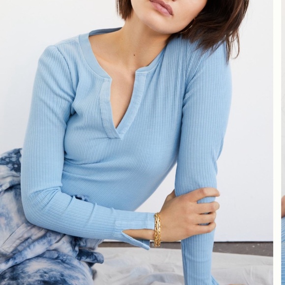 Anthropologie Pilcro Evanna Spliced Top Sky Blue - Picture 1 of 7